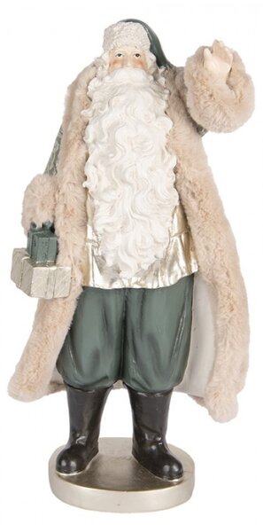 Vánoční dekorace Santa Claus v zelených pumpkách a kožešinovém kabátku – 20x15x43 cm