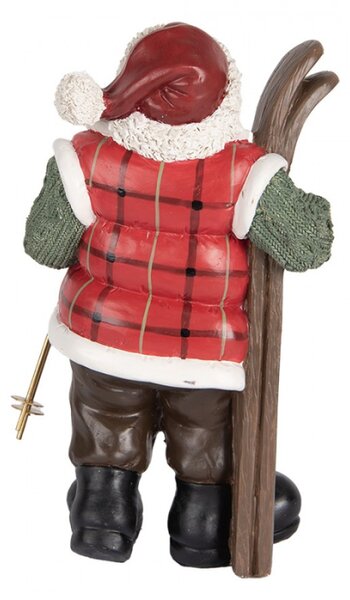 Vánoční dekorace figurka Santa Clause v zeleném světru s lyžemi – 15x11x25 cm