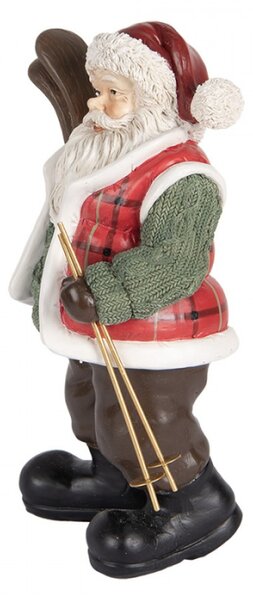 Vánoční dekorace figurka Santa Clause v zeleném světru s lyžemi – 15x11x25 cm
