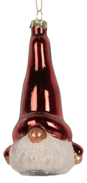 Červená skleněná vánoční ozdoba sklandinávský vánoční skřítek Tomte – 6x5x13 cm
