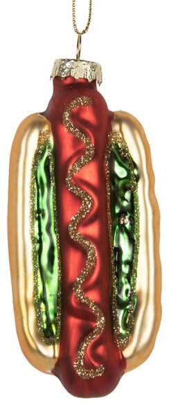 Skleněná vánoční ozdoba párek v rohlíku Hot Dog – 4x3x10 cm