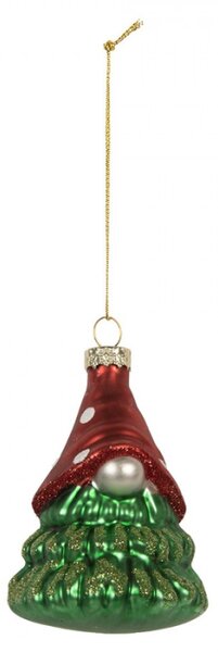 Červeno-zelená skleněná vánoční ozdoba sklandinávský vánoční skřítek Tomte – 5x4x9 cm