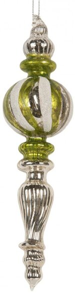 Zeleno-stříbrná skleněná vánoční ozdoba Bratak – 5x18 cm