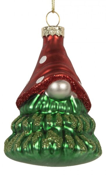 Červeno-zelená skleněná vánoční ozdoba sklandinávský vánoční skřítek Tomte – 5x4x9 cm