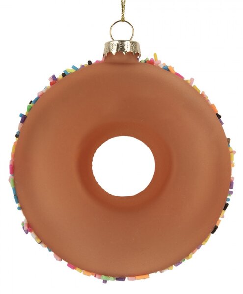 Skleněná vánoční ozdoba kobliha / donut s duhovou posypkou – 9x4 cm