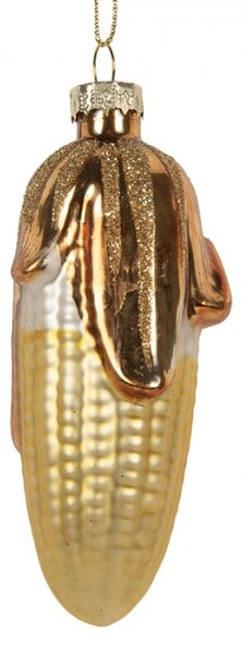 Žlutá skleněná vánoční ozdoba kukuřice – 4x10 cm