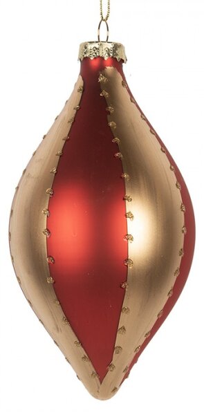 Červeno-zlatá skleněná vánoční ozdoba špičatá Hermion III – 8x15 cm