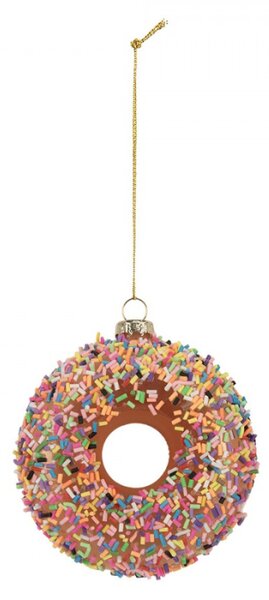 Skleněná vánoční ozdoba kobliha / donut s duhovou posypkou – 9x4 cm