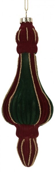 Červeno-zelená vánoční ozdoba se sametovým povrchem Lagala II – 6x17 cm