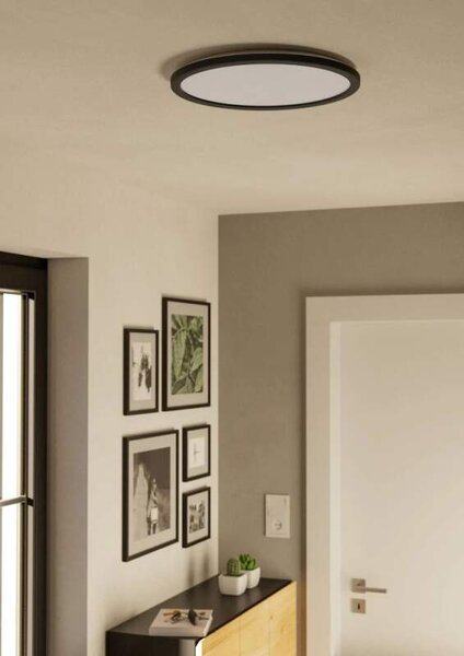 Eglo ZIGBEE 901464 ROVITO-Z - Stropní LED kulaté RGB svítidlo ovládané ovladačem, nebo z mobilní aplikace, LED 18,5W, Ø 39cm, IP44 (Přisazené moderní chytré LED svítidlo v černé barvě s horním RGB světlem)