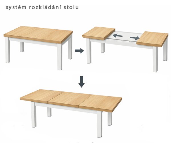Rozkládací jídelní stůl CEPRANO | 120x85 cm | deska LTD s ABS + nohy masiv | oblé hrany | kvalitní zpracování | sonoma