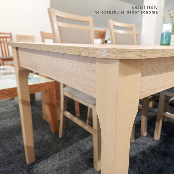 Rozkládací jídelní stůl CEPRANO | 120x85 cm | deska LTD s ABS + nohy masiv | oblé hrany | kvalitní zpracování | sonoma