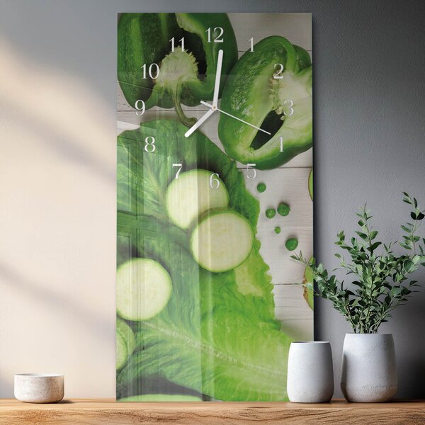 Skleněné hodiny vertikální Zelenina zsppb-30x60-00085015
