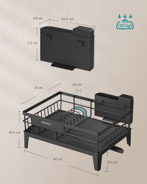 Organizér na dřez SINK s odkapávačem, stříbrná/černá SongmicsHome