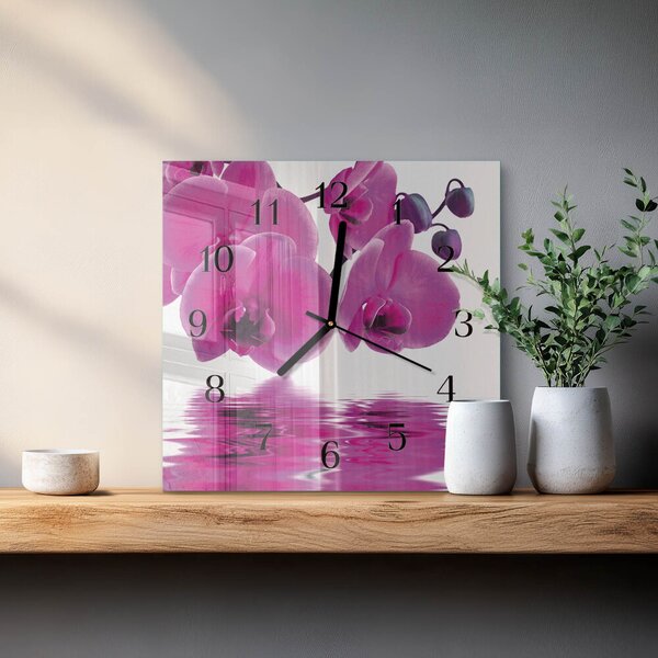 Skleněné hodiny na stěnu Orchidej zskc-30x30-00178850