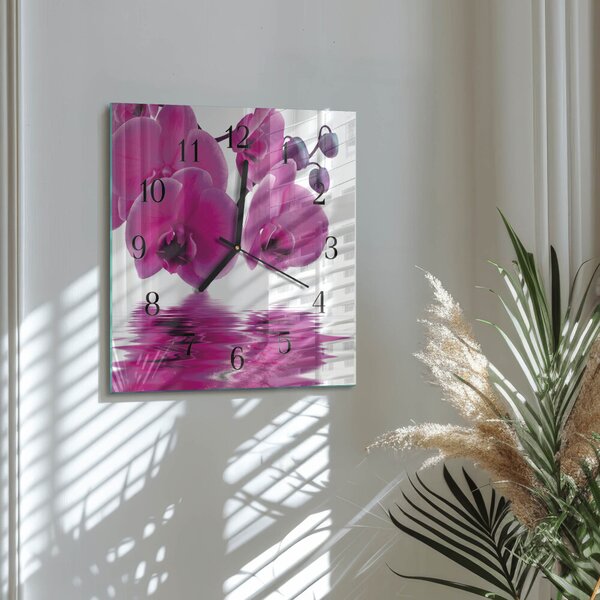 Skleněné hodiny na stěnu Orchidej zskc-30x30-00178850