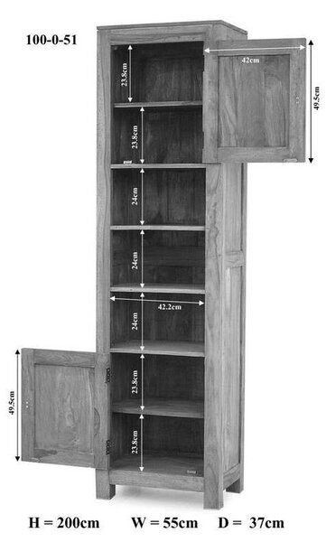 GREY WOOD Regál 200x55 cm, masivní indický palisandr