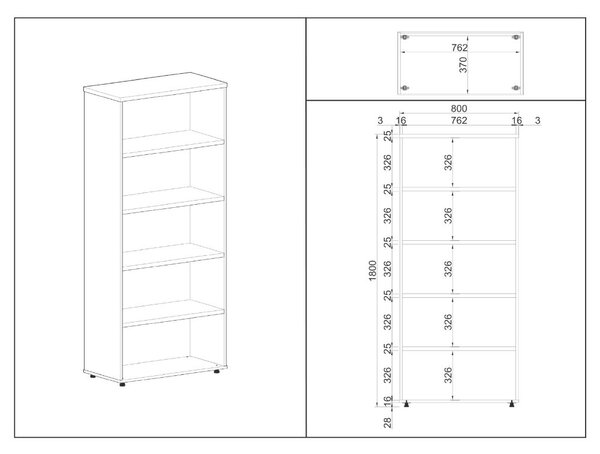 Vysoká skříň SimpleOffice 80 x 40 x 180 cm, dub světlý / šedá