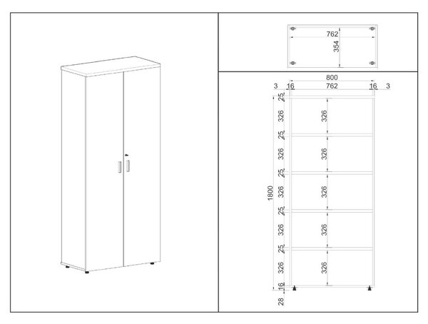Vysoká skříň SimpleOffice 80 x 40 x 180 cm, bílá