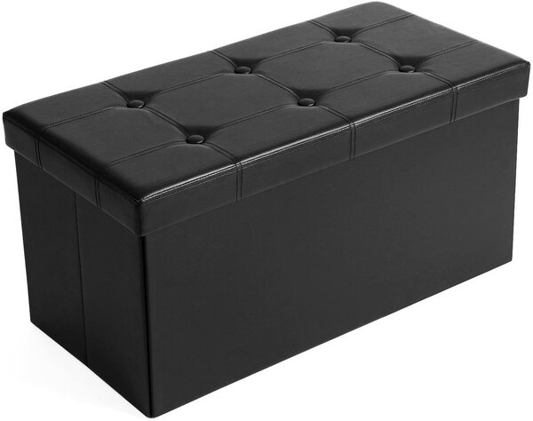 SONGMICS Úložný sedací box čalouněný černý 76 x 38 x 38 cm