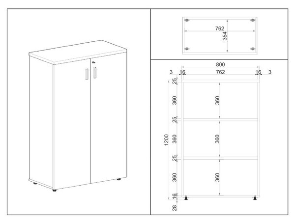 Střední skříň SimpleOffice 80 x 40 x 120 cm, třešeň