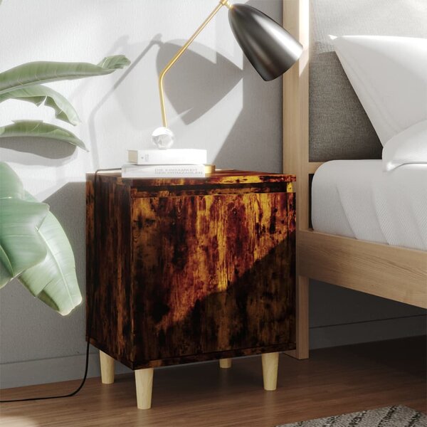 Noční stolek masivní dřevěné nohy kouřový dub 40 x 30 x 50 cm