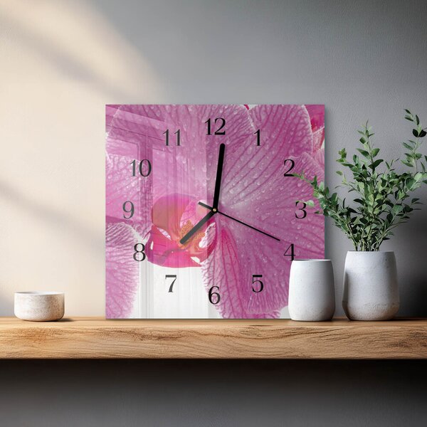 Skleněné hodiny na stěnu Orchidej zskc-30x30-00178018