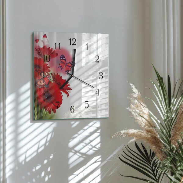 Skleněné hodiny na stěnu Gerbera zskc-30x30-00176980