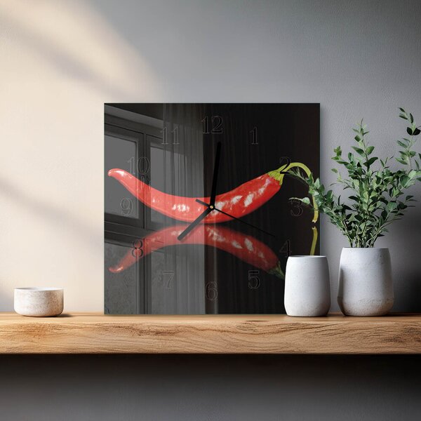 Skleněné hodiny na stěnu Chilli papričky zskc-30x30-00180974