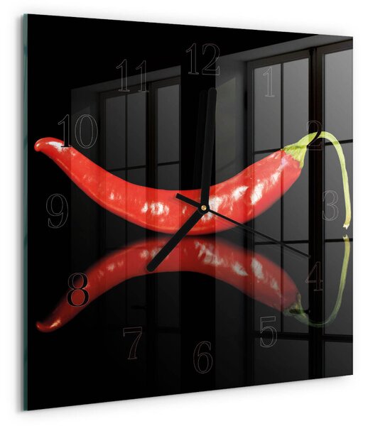 Skleněné hodiny na stěnu Chilli papričky zskc-30x30-00180974