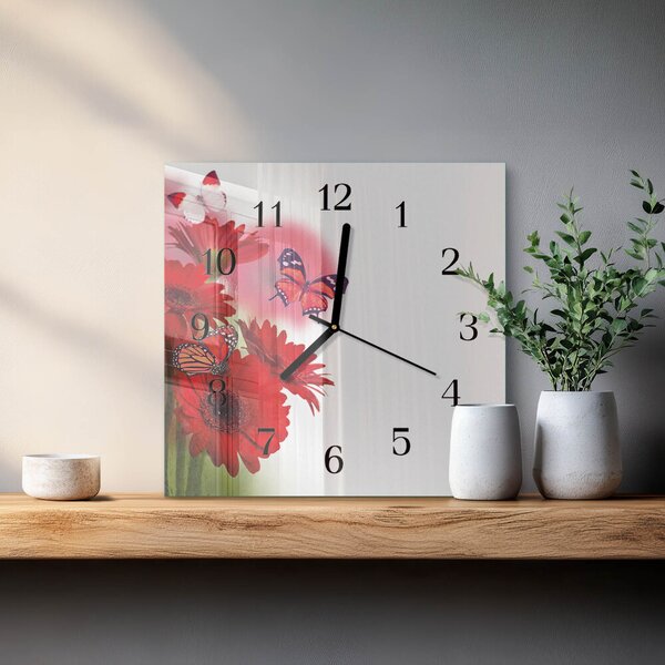 Skleněné hodiny na stěnu Gerbera zskc-30x30-00176980