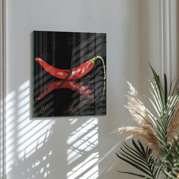 Skleněné hodiny na stěnu Chilli papričky zskc-30x30-00180974