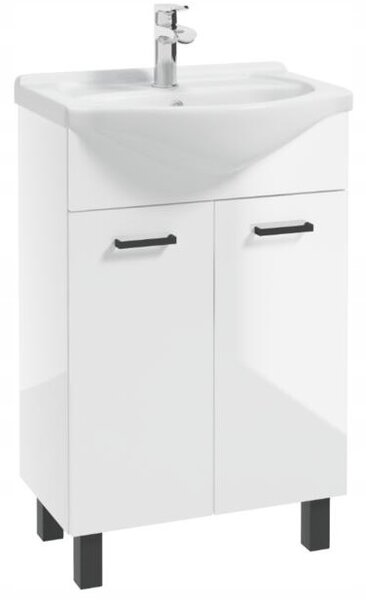 STOJÍCÍ KOUPELNOVÁ SKŘÍŇKA S UMYVADLEM, BÍLÁ, 55 CM