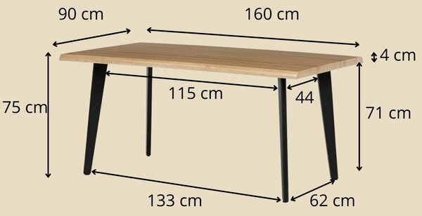 Vikio Stůl jídelní 160x90 divoký dub noha kov AJS153D