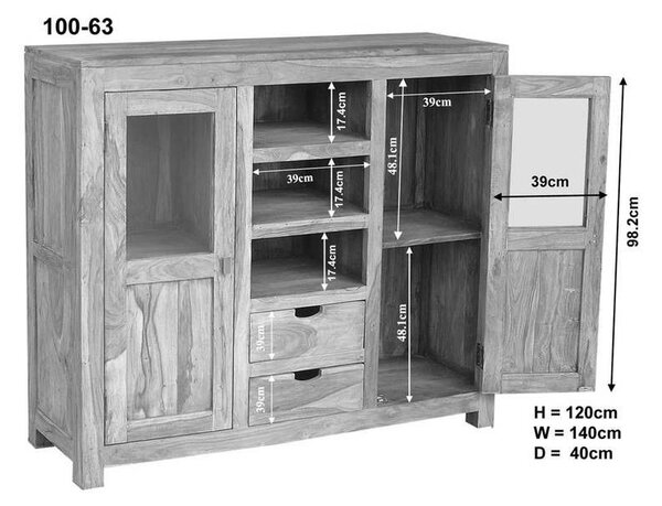GREY WOOD Skříň 120x140 cm, masivní indický palisandr