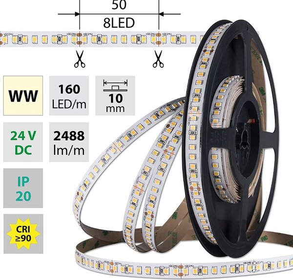 ML-126.888.60.9-02000.1000X03 VÝPRODEJ - LED pásek WW 160LED/m 38,4W/24V 4976lm IP20 délka 2m vodič A 1,0m