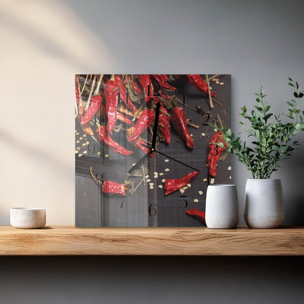 Skleněné hodiny na stěnu Chilli papričky zskc-30x30-00180958