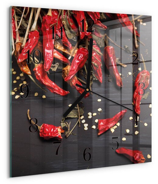 Skleněné hodiny na stěnu Chilli papričky zskc-30x30-00180958
