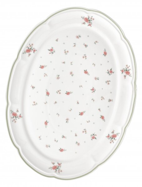 Oválný talíř/tác 40x30cm Nonna Rosa BRANDANI (barva - porcelán, bílá/růžová, květy)