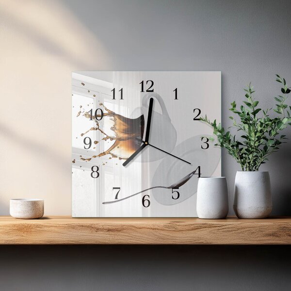 Skleněné hodiny na stěnu Šálek kávy zskc-30x30-00183480