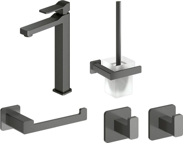 Sada umyvadlová baterie Omnires Slide SL7712GR, záchodová štětka Omnires Nelson NL80620GR, NL80510GR, NL80115GR