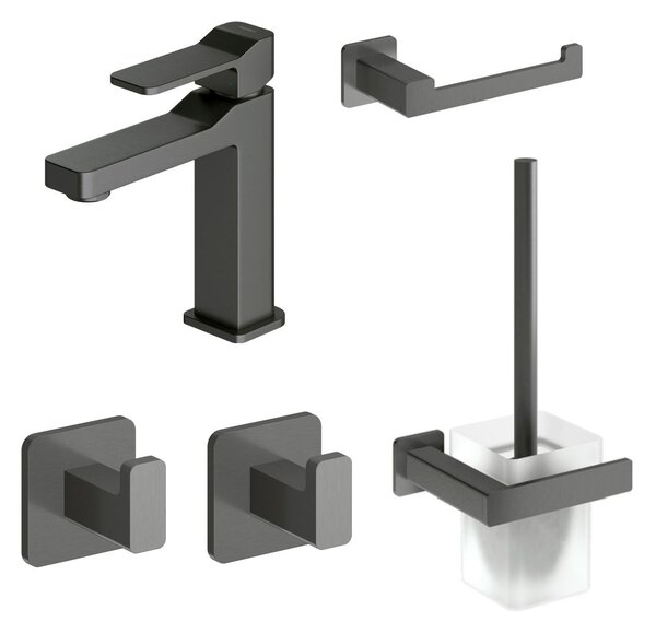 Sada umyvadlová baterie Omnires Slide SL7710GR, záchodová štětka Omnires Nelson NL80620GR, NL80510GR, NL80115GR
