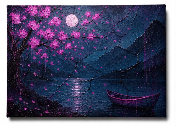 KRAFTHOUSE.EU Moonlit Sakura Lake – obraz na plátno Premium Canvas | 100% bavlna | Různé rozměry Velikost: 60 x 40 cm