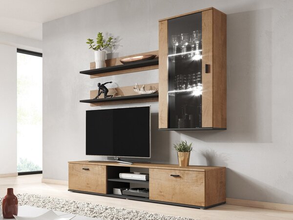 Obývací stěna Boho V, Osvětlení: bez osvětlení, Barva: černý / černý lesk 5902928118452