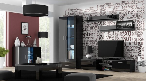Obývací stěna Boho IX, Osvětlení: osvětlení LED - modré, Barva: bílá / bílá lesk 5902928123852