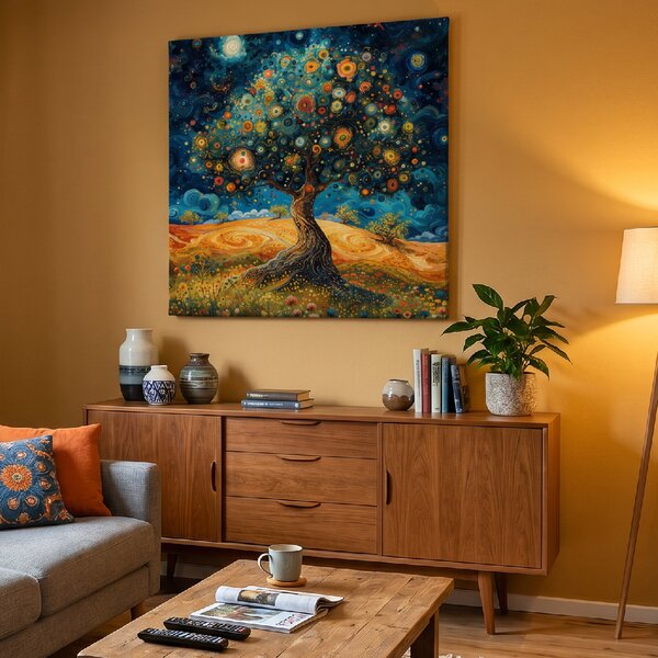 Obraz na plátně - Strom života Gogh vesmírný FeelHappy.cz Velikost obrazu (šířka x výška): 60 x 60 cm