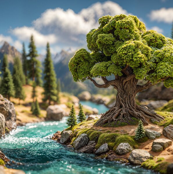 Obraz na plátně - Strom života Říční údolí, diorama FeelHappy.cz Velikost obrazu (šířka x výška): 40 x 30 cm