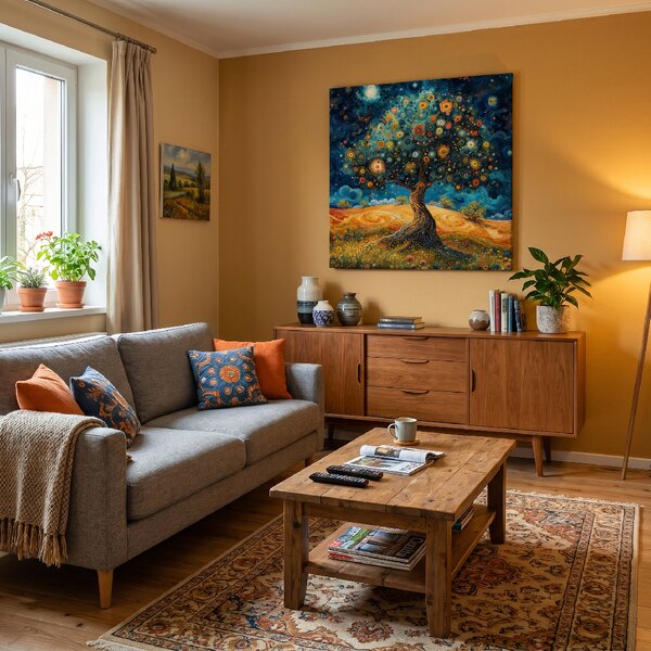 Obraz na plátně - Strom života Gogh vesmírný FeelHappy.cz Velikost obrazu (šířka x výška): 60 x 60 cm