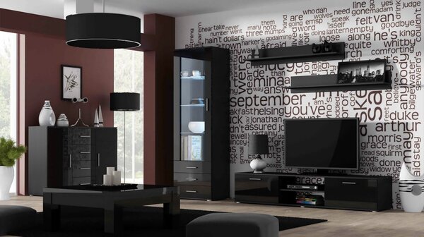 Obývací stěna Boho II, Osvětlení: osvětlení LED - bílé, Barva: bílá / bílá lesk 5902928049008