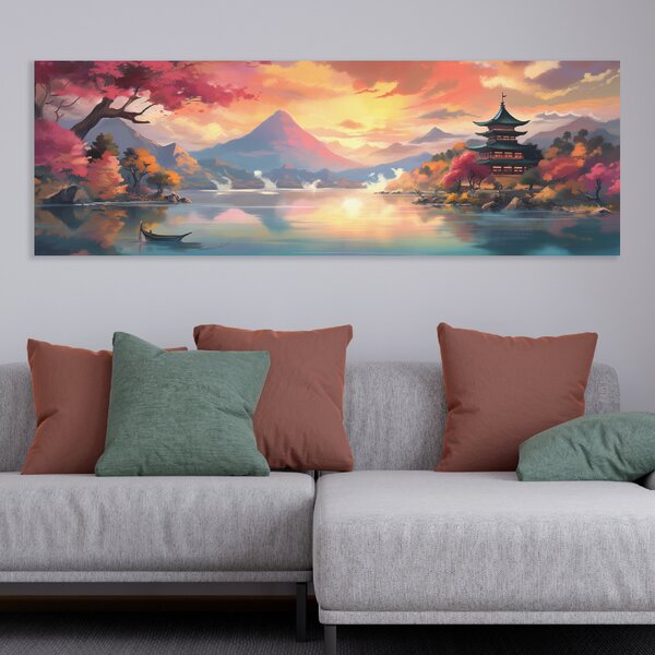 Obraz na plátně - Japonský chrám u vody FeelHappy.cz Velikost obrazu (šířka x výška): 60 x 20 cm